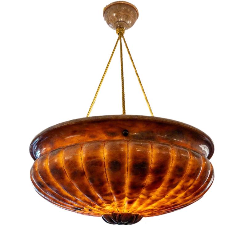 Neoclassical Amber Alabaster Light Fixture