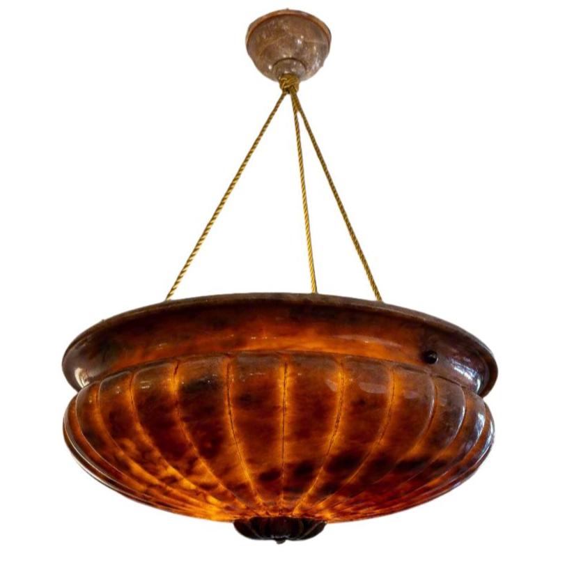 Neoclassical Amber Alabaster Light Fixture