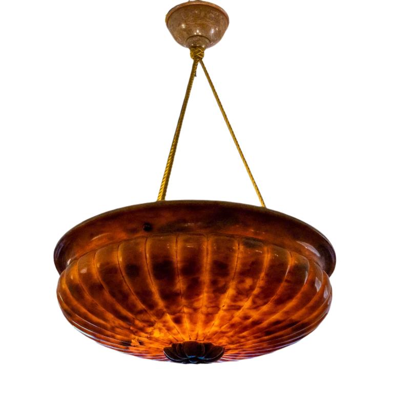 Neoclassical Amber Alabaster Light Fixture