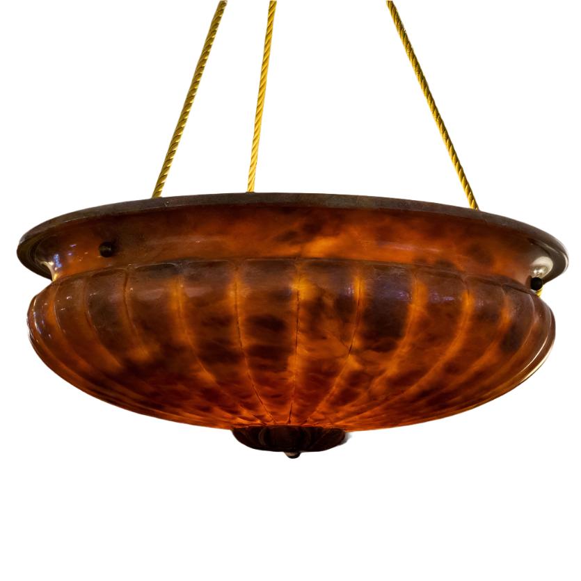 Neoclassical Amber Alabaster Light Fixture