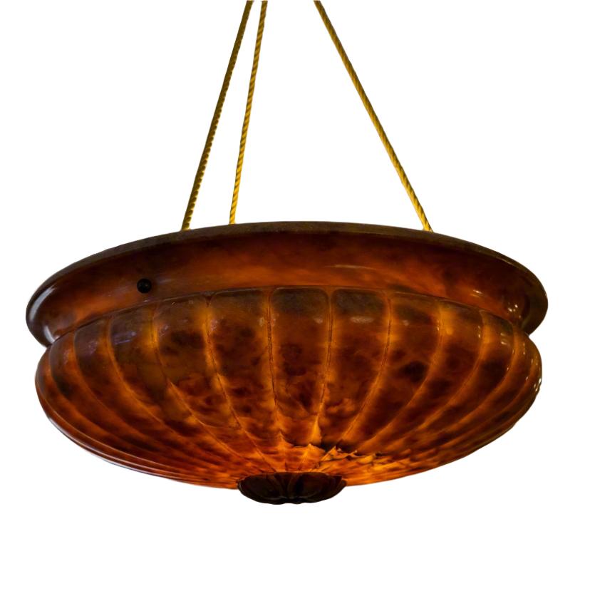 Neoclassical Amber Alabaster Light Fixture