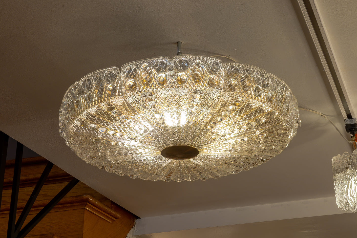 Orrefors Glass Ceiling Fixture, Sweden 1950