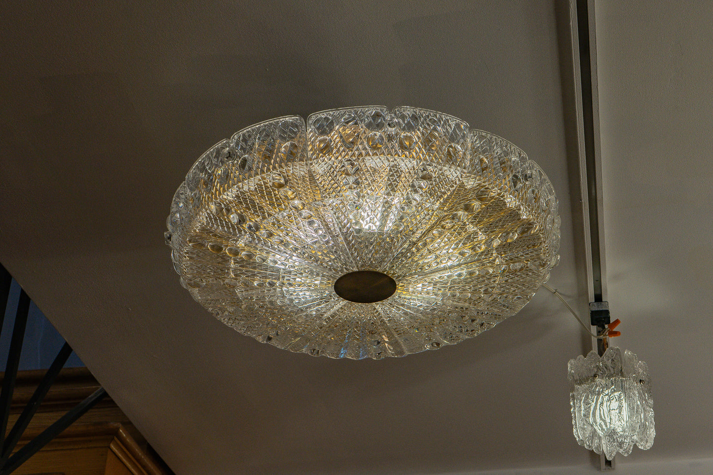 Orrefors Glass Ceiling Fixture, Sweden 1950