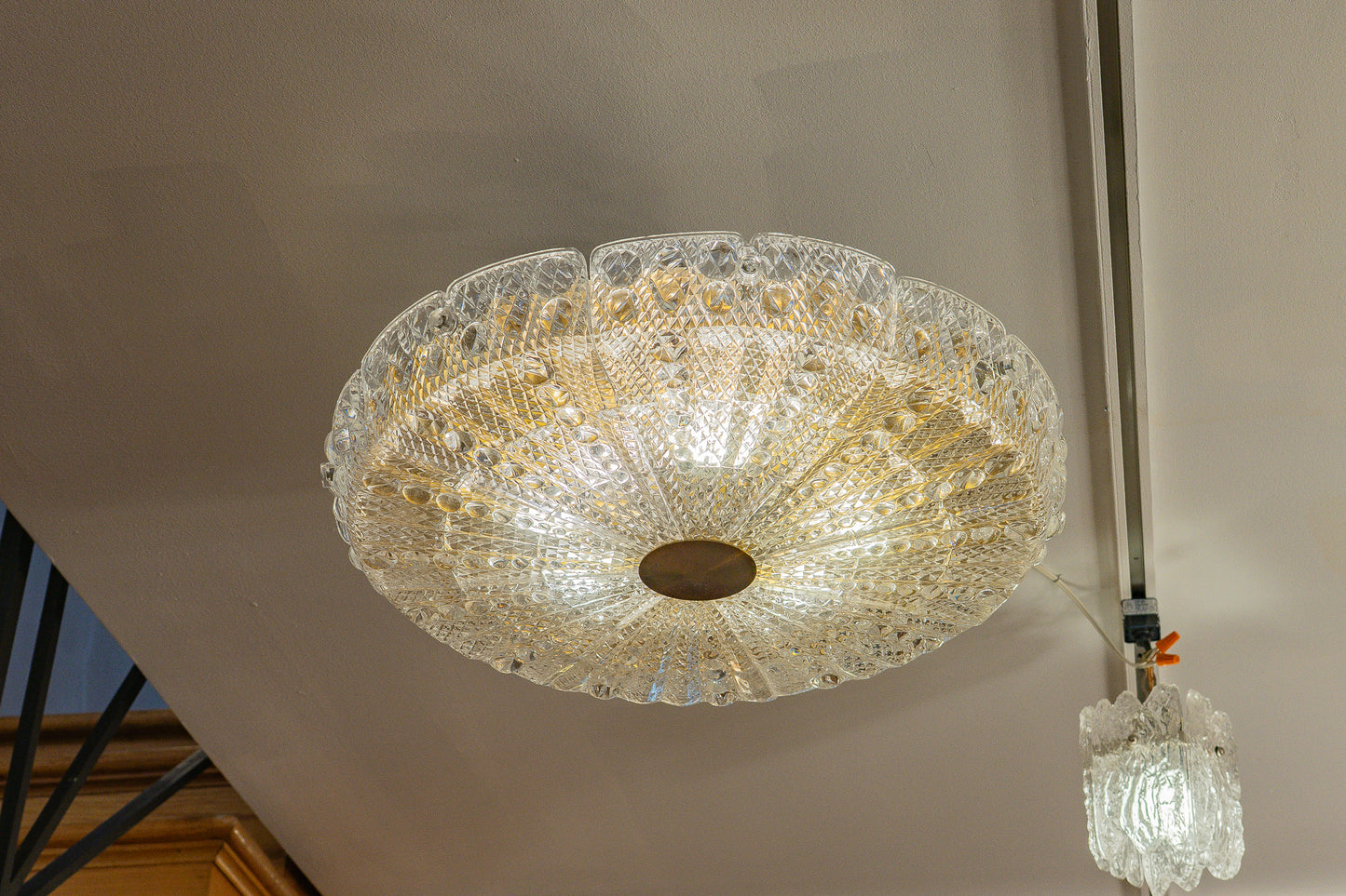 Orrefors Glass Ceiling Fixture, Sweden 1950