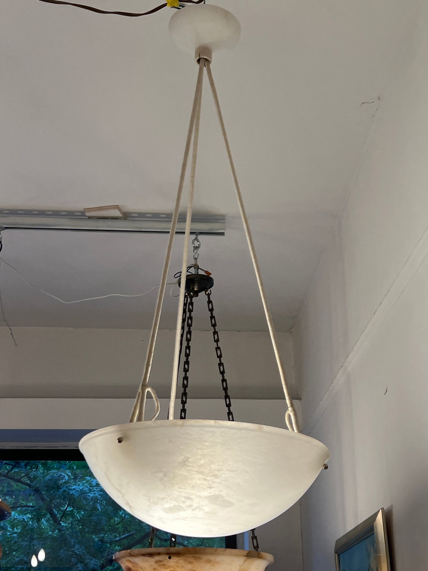 White Art Deco Alabaster Light Fixture