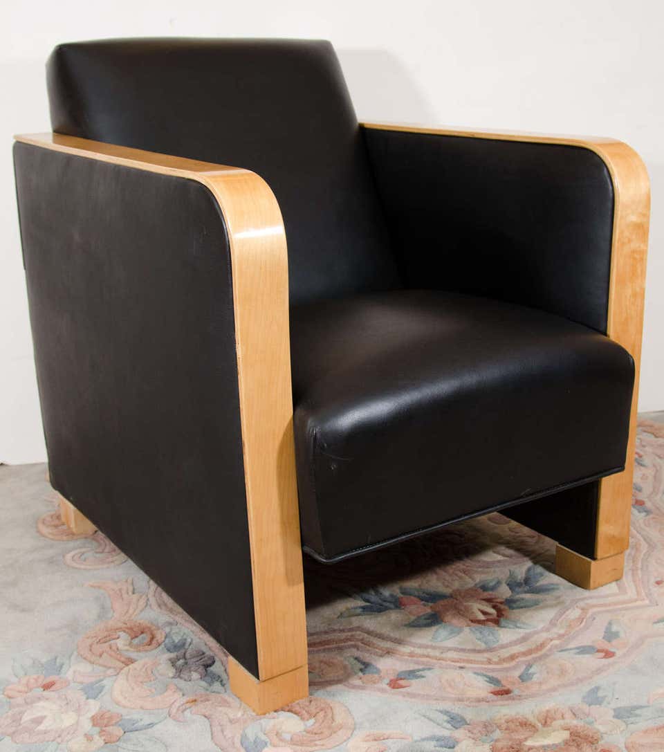 Art Deco Club Chair in Black Motorcycle Leather