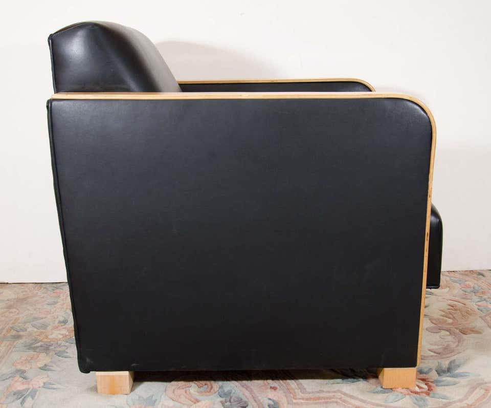Art Deco Club Chair in Black Motorcycle Leather