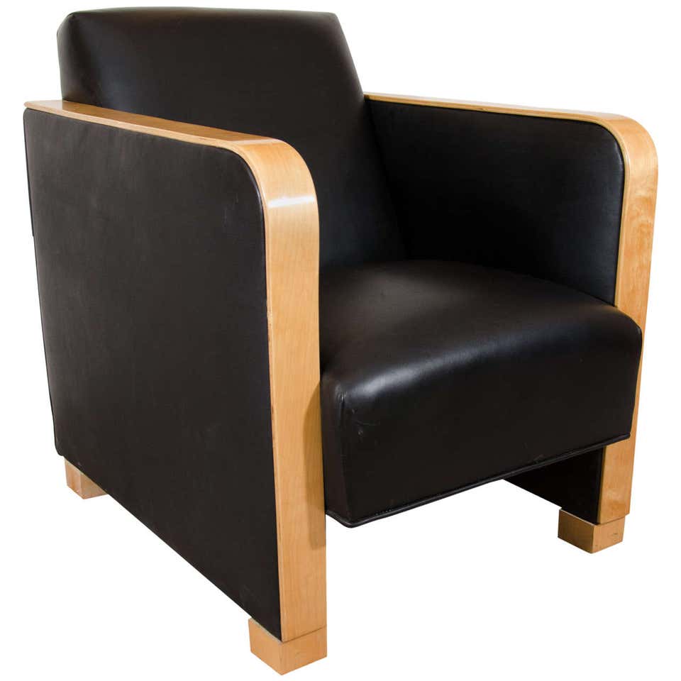 Art Deco Club Chair in Black Motorcycle Leather