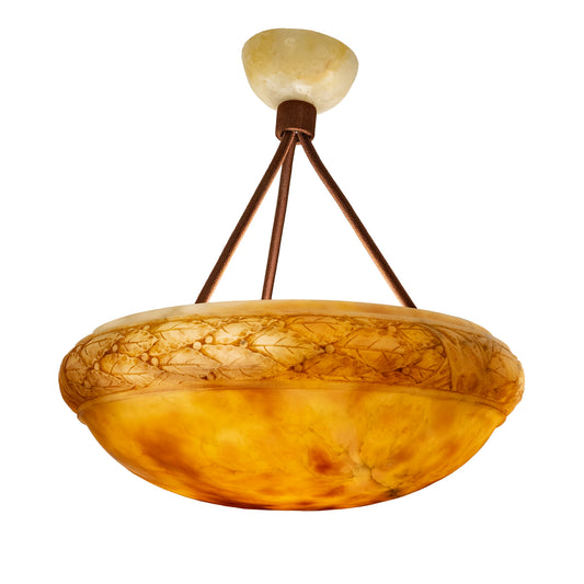 Alabaster Light Fixture with Oak Laurel Motif, Sweden 1900