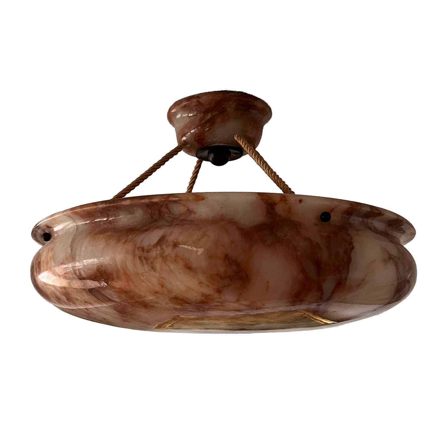 Deeply Mineralized Antique Alabaster Ceiling Pendant, 1910