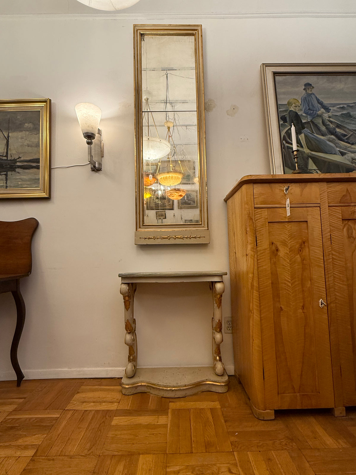 Gustavian Mirror and Pedestal Table