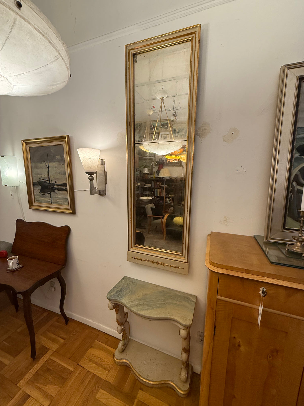 Gustavian Mirror and Pedestal Table