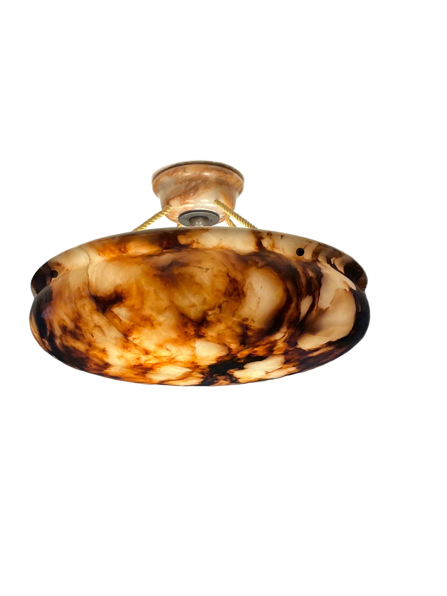 Deeply Mineralized Antique Alabaster Ceiling Pendant, 1910