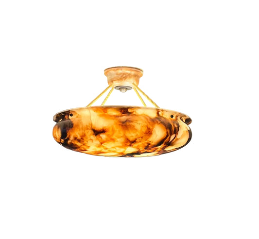 Deeply Mineralized Antique Alabaster Ceiling Pendant, 1910
