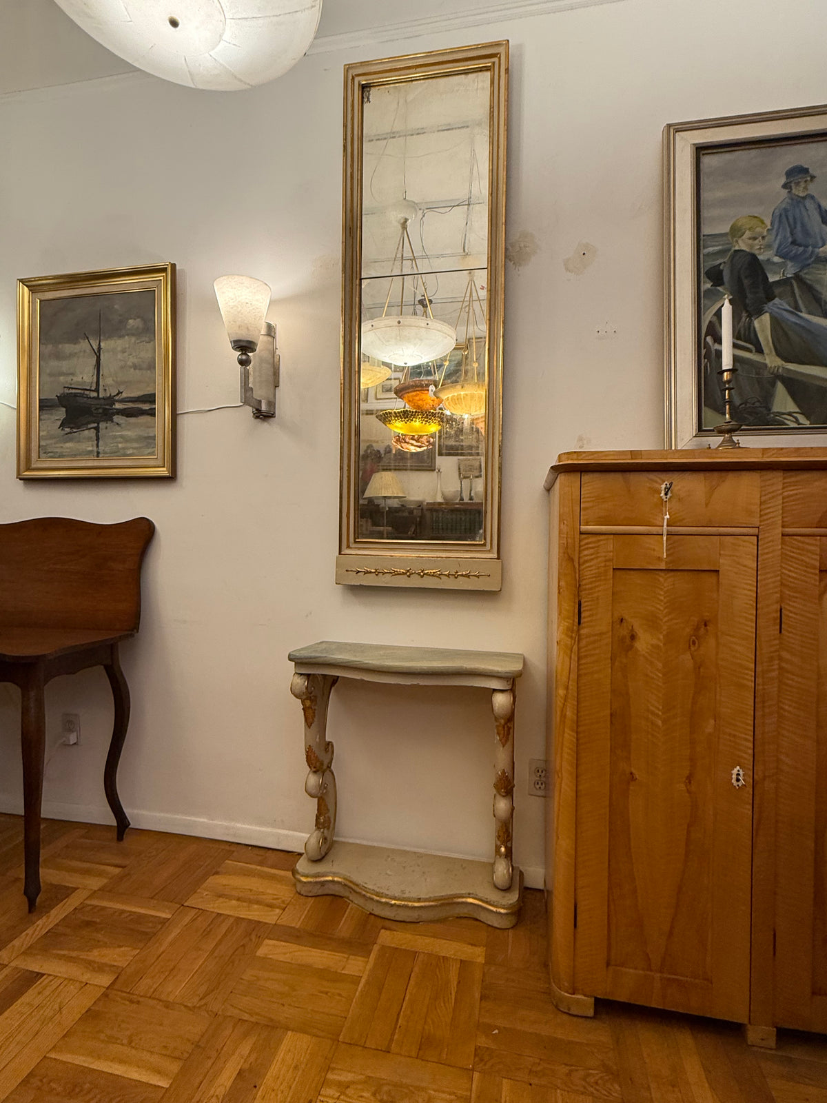 Gustavian Mirror and Pedestal Table