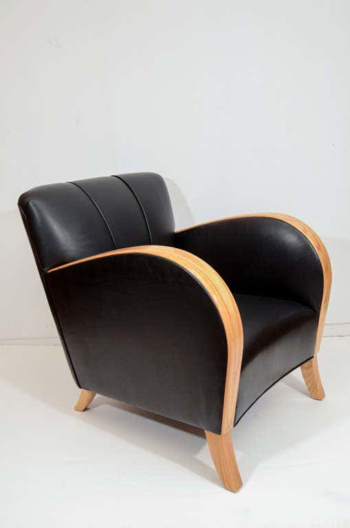 Art Deco Club Chairs in Black Motorcycle Leather