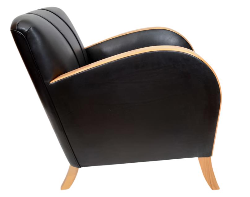 Art Deco Club Chairs in Black Motorcycle Leather Eileen Lane