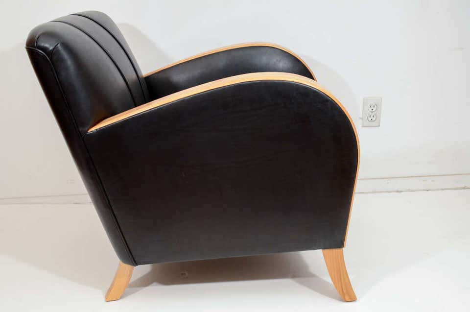 Art Deco Club Chairs in Black Motorcycle Leather